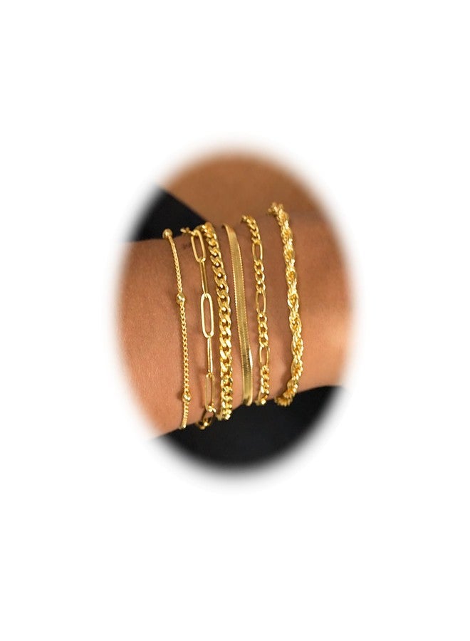Senteria 14K Gold Plated Bracelets for Women Non Tarnish Gold Stack Bracelets Sets Adjustable Waterproof Chain Bracelet for Women 6PCS - Image 1