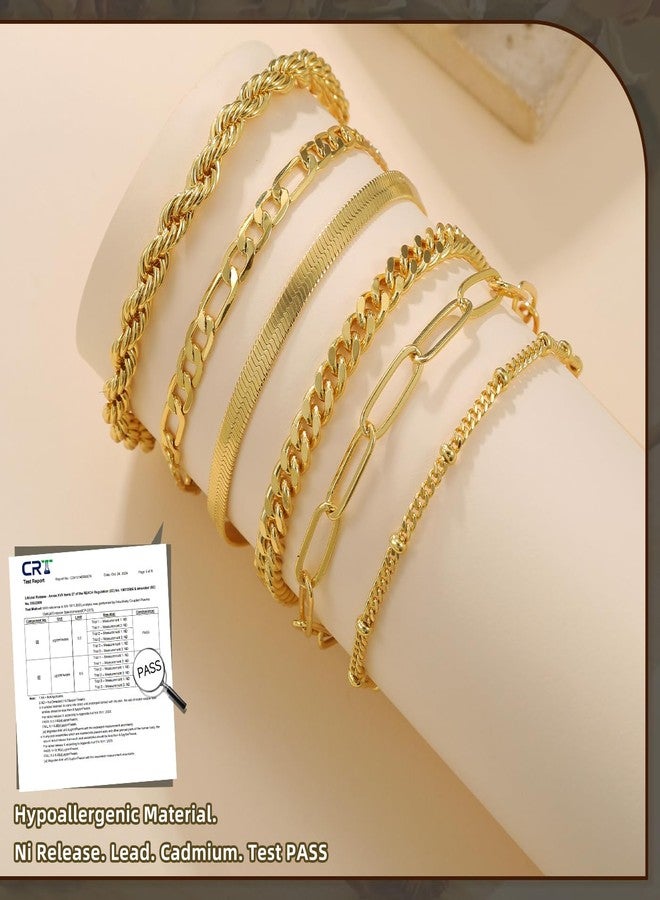 Senteria 14K Gold Plated Bracelets for Women Non Tarnish Gold Stack Bracelets Sets Adjustable Waterproof Chain Bracelet for Women 6PCS - Image 5