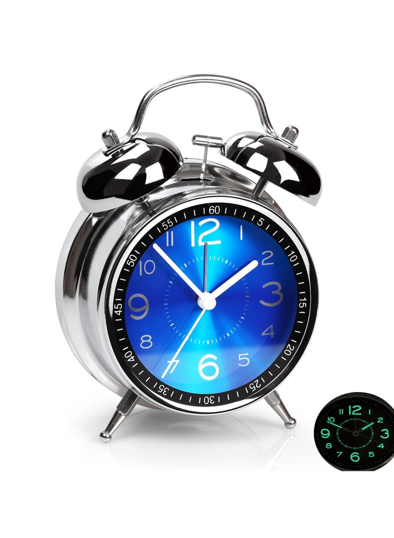 Super Alarm Clock Suitable For Adult Heavy Sleepers, Dual Bell Retro 5-Inch Silent Non Ticking Quartz With Backlight, Metal Dial, Bedroom Bedside Alarm Clock (Blue)  - Image 1
