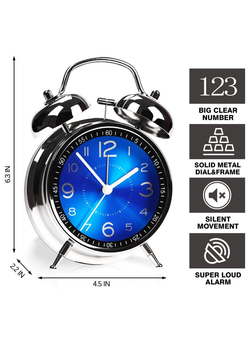Super Alarm Clock Suitable For Adult Heavy Sleepers, Dual Bell Retro 5-Inch Silent Non Ticking Quartz With Backlight, Metal Dial, Bedroom Bedside Alarm Clock (Blue)  - Image 2