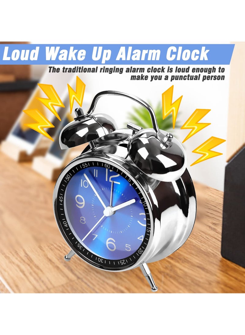 Super Alarm Clock Suitable For Adult Heavy Sleepers, Dual Bell Retro 5-Inch Silent Non Ticking Quartz With Backlight, Metal Dial, Bedroom Bedside Alarm Clock (Blue)  - Image 3