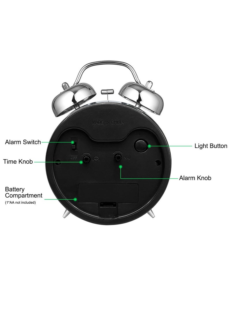 Super Alarm Clock Suitable For Adult Heavy Sleepers, Dual Bell Retro 5-Inch Silent Non Ticking Quartz With Backlight, Metal Dial, Bedroom Bedside Alarm Clock (Blue)  - Image 4