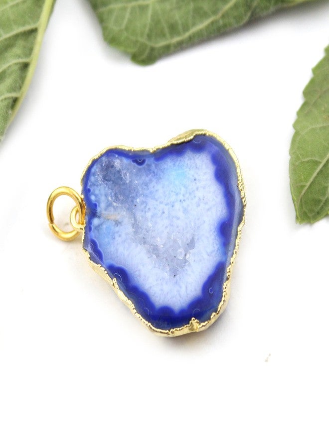 G-Vogue Royal Fashion Gold Electroplated Natural Blue Agate Slice Gemstone Fancy Shape Pendant for Women & Girls - Image 2