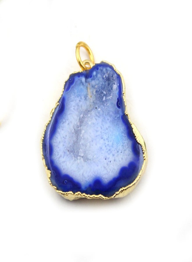 G-Vogue Royal Fashion Gold Electroplated Natural Blue Agate Slice Gemstone Fancy Shape Pendant for Women & Girls - Image 1