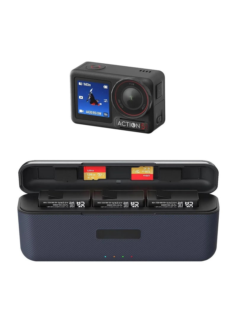 DJI OSMO Action 5 pro's fast charger hub with SD slot and USB Type C, 12-volt fast PD3.0/PD2.0 protocol, 3 batteries charged at the same time - Image 1