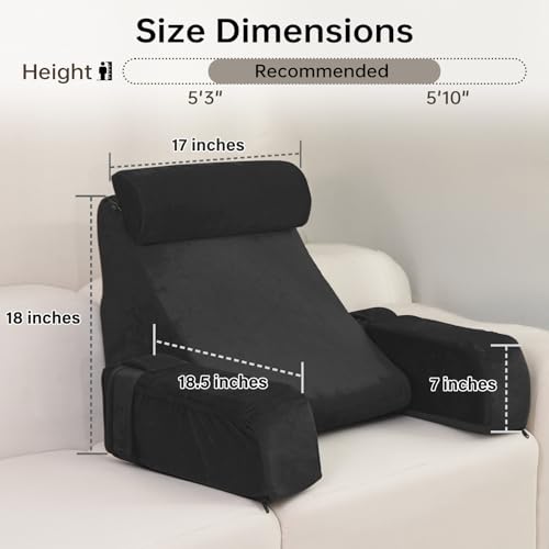 ENITYA Back Pillow for Bed Sitting up, 19" Reading Pillow for Sitting in Bed Adult, Back Support Pillow with Arms for Watching TV/Reading/Gaming/Resting, Medium(Black) - Image 3