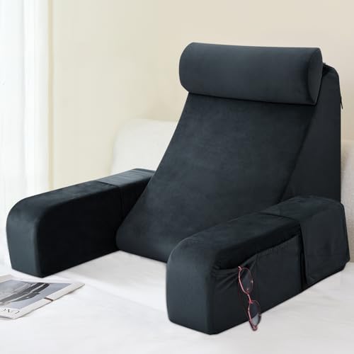 ENITYA Back Pillow for Bed Sitting up, 19" Reading Pillow for Sitting in Bed Adult, Back Support Pillow with Arms for Watching TV/Reading/Gaming/Resting, Medium(Black) - Image 1