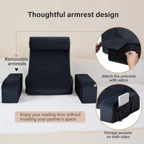 ENITYA Back Pillow for Bed Sitting up, 19" Reading Pillow for Sitting in Bed Adult, Back Support Pillow with Arms for Watching TV/Reading/Gaming/Resting, Medium(Black) - Image 5