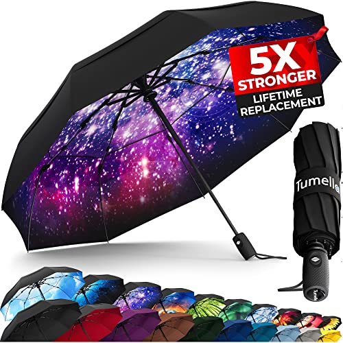 TUMELLA Strongest Windproof Travel Umbrella (Compact, Superior & Beautiful), Small Strong but Light Portable and Automatic Folding Rain Umbrella, Durable Premium Grip, Fits Car and Backpack - Image 1