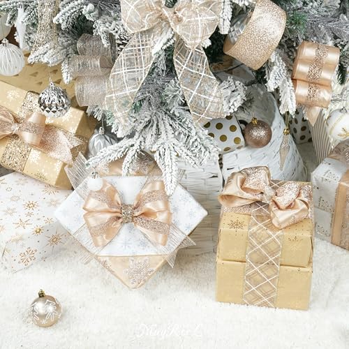 MAYREEL Champagne Christmas Ribbon Wired 2.5 Inch Champagne Gold Ribbon for Christmas Trees Wreaths Tree Toppers Crafts Home Decor Gift Wrapping 6 Rolls Total 36 Yards - Image 5