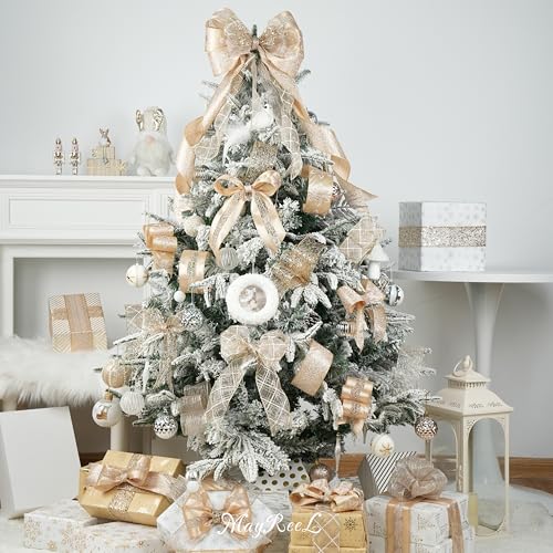MAYREEL Champagne Christmas Ribbon Wired 2.5 Inch Champagne Gold Ribbon for Christmas Trees Wreaths Tree Toppers Crafts Home Decor Gift Wrapping 6 Rolls Total 36 Yards - Image 3