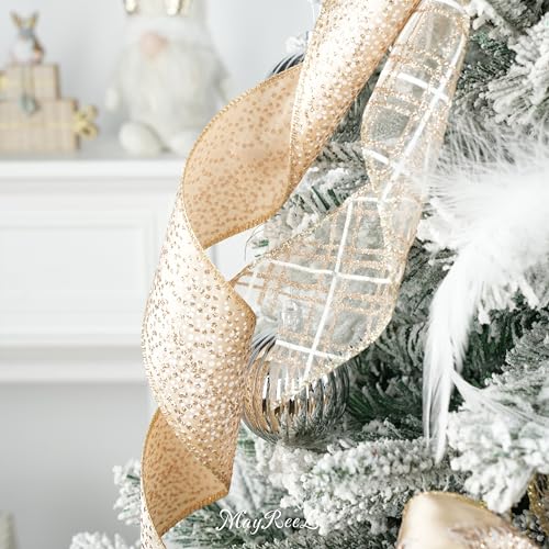 MAYREEL Champagne Christmas Ribbon Wired 2.5 Inch Champagne Gold Ribbon for Christmas Trees Wreaths Tree Toppers Crafts Home Decor Gift Wrapping 6 Rolls Total 36 Yards - Image 4