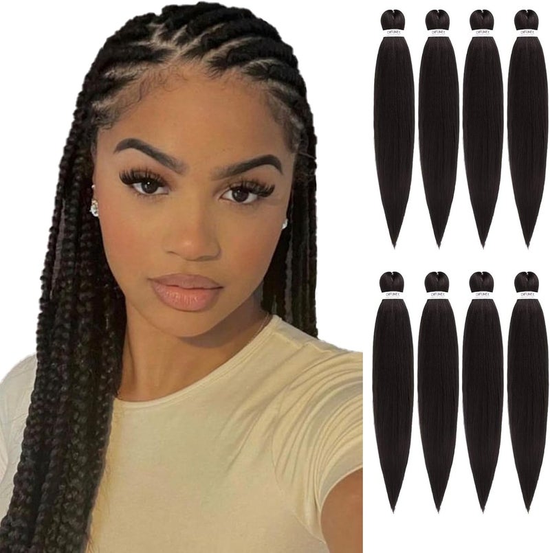Difunee Pre-stretched Braiding Hair - 20 Inch 8 Packs Dark Brown Long Braiding Hair For Twist or Box Braids, Yaki Texture Hot Water Setting Synthetic Braiding Hair Extensions (20 Inch, #2-8P) - Image 1