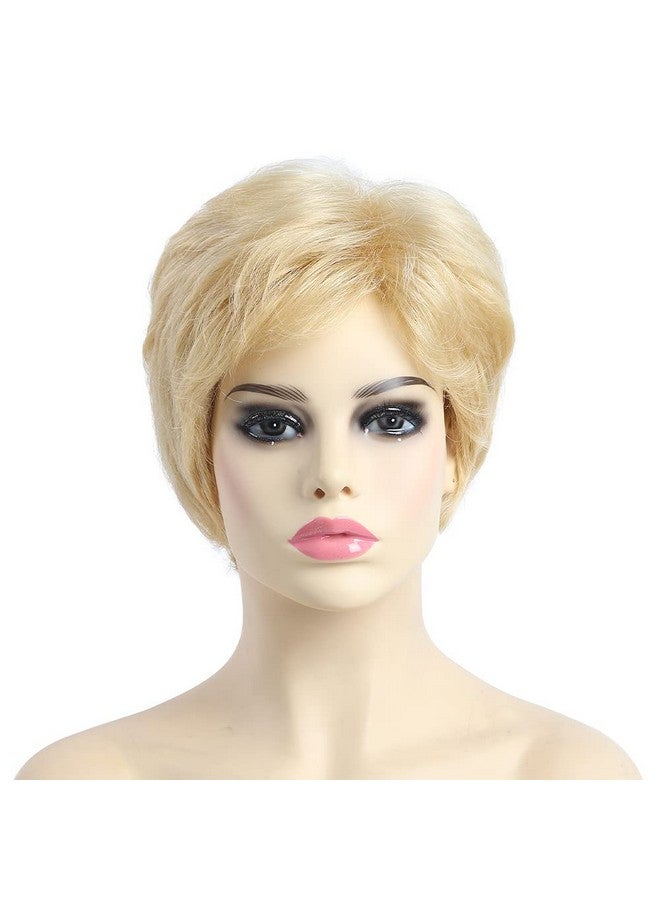 SYXLCYGG Short Blonde Wig Old Lady Wigs Short Wig Ladies Wavy Synthetic Older Womens Hair Wigs Fluffy Full But Very Thin Only 2.7 Oz Free Wig Cap - Image 3