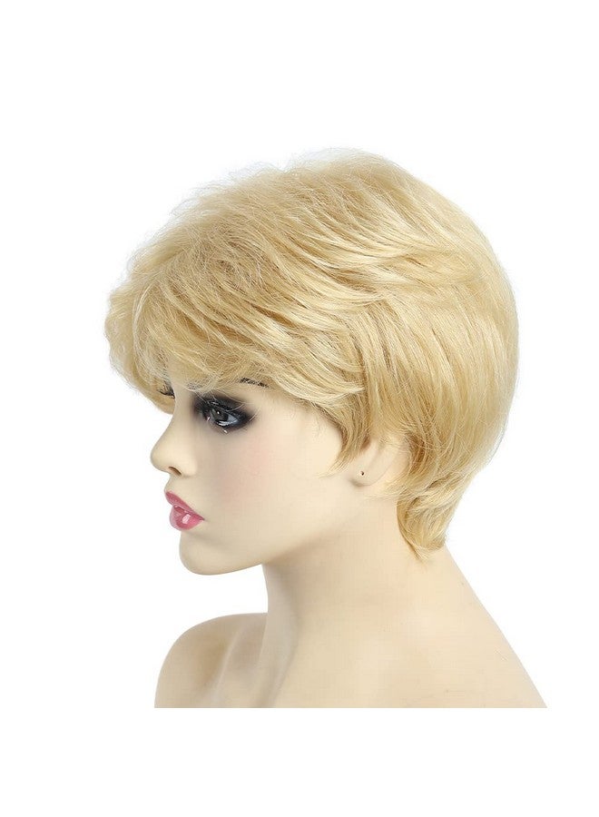 SYXLCYGG Short Blonde Wig Old Lady Wigs Short Wig Ladies Wavy Synthetic Older Womens Hair Wigs Fluffy Full But Very Thin Only 2.7 Oz Free Wig Cap - Image 4