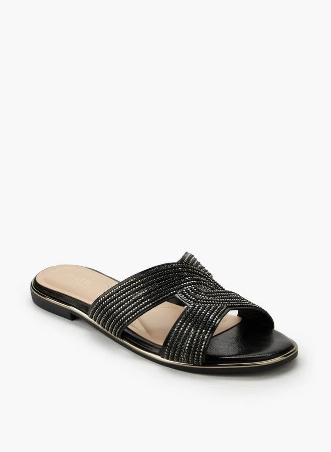 Celeste BLACK Women Stone Embellished Slide Sandals for Women | Best Price UAE