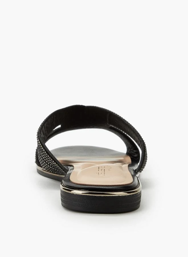 Celeste BLACK Women Stone Embellished Slide Sandals for Women | Best Price UAE