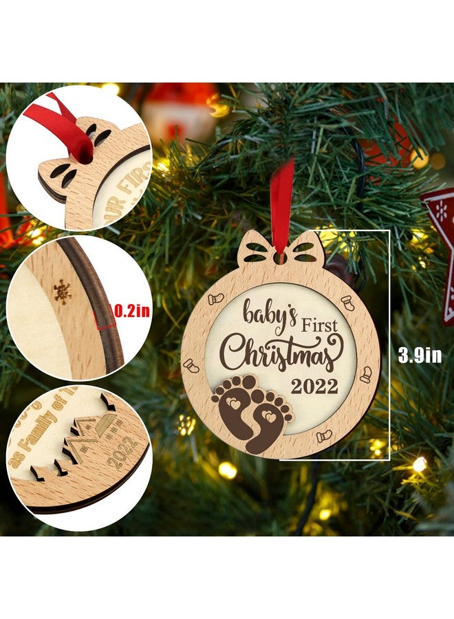 Malihome Baby's First Christmas 2022 Ornaments Set of 4 with Photo Frame 1st Christmas as Daddy and Mommy and First Christmas of Family Christmas Wooden Ornaments (Baby First Christmas 4pcs) - Image 4