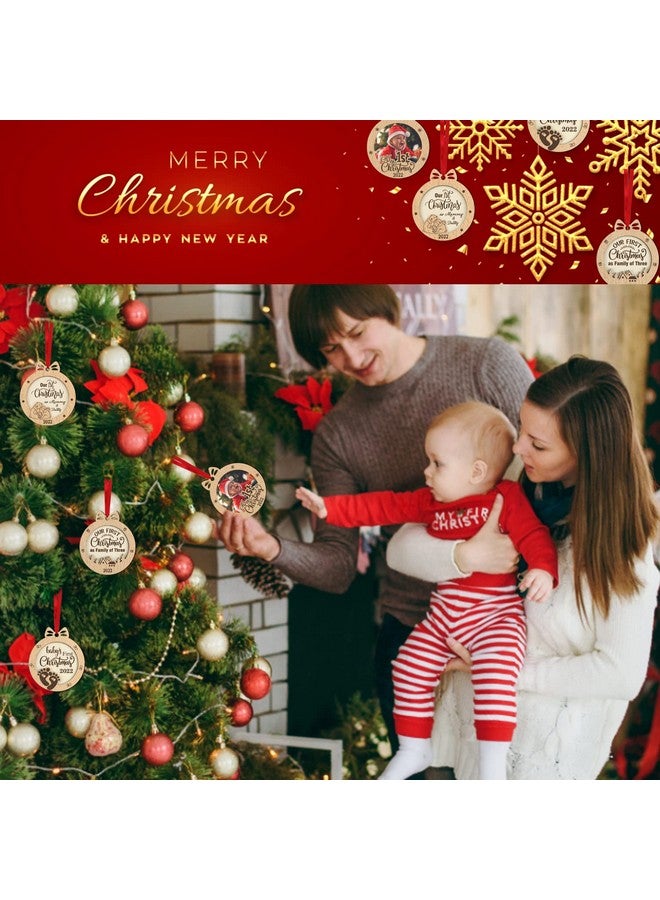 Malihome Baby's First Christmas 2022 Ornaments Set of 4 with Photo Frame 1st Christmas as Daddy and Mommy and First Christmas of Family Christmas Wooden Ornaments (Baby First Christmas 4pcs) - Image 2