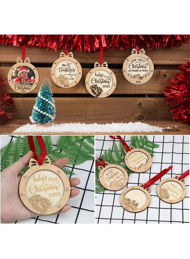 Malihome Baby's First Christmas 2022 Ornaments Set of 4 with Photo Frame 1st Christmas as Daddy and Mommy and First Christmas of Family Christmas Wooden Ornaments (Baby First Christmas 4pcs) - Image 5