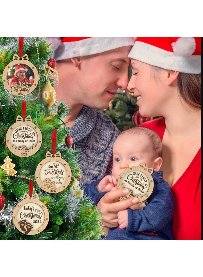 Malihome Baby's First Christmas 2022 Ornaments Set of 4 with Photo Frame 1st Christmas as Daddy and Mommy and First Christmas of Family Christmas Wooden Ornaments (Baby First Christmas 4pcs) - Image 3
