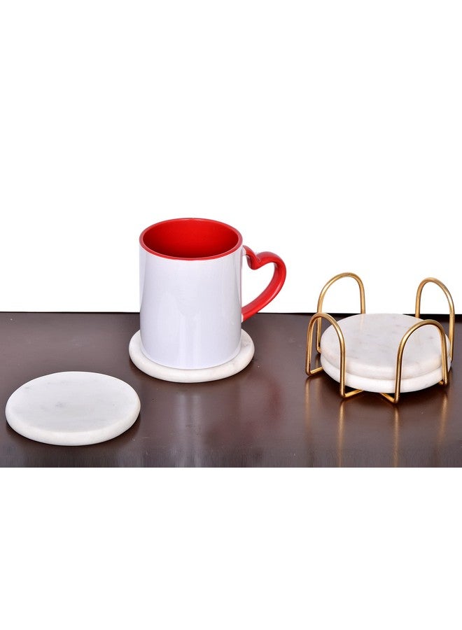 CentraLit طقم كوسترات رخامية بيضاء دائرية من سنترا ليت - 4 قطع مع حامل - كوسترات بار نبيذ للطاولة - طقم 4 قطع من كوسترات الرخام اليدوية القديمة مع حامل (شكل دائري) (ذهبي) - Image 5