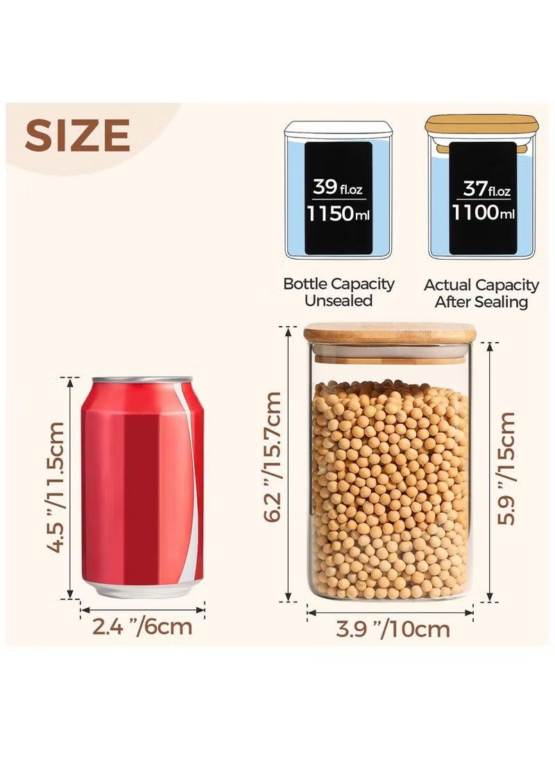 توبيتش برطمان توابل سعة 1200 مل، 4 قطع برطمانات زجاجية، برطمانات محكمة الإغلاق مع أغطية خشبية، حاويات تخزين زجاجية لتخزين الأطعمة في المطبخ - Image 2