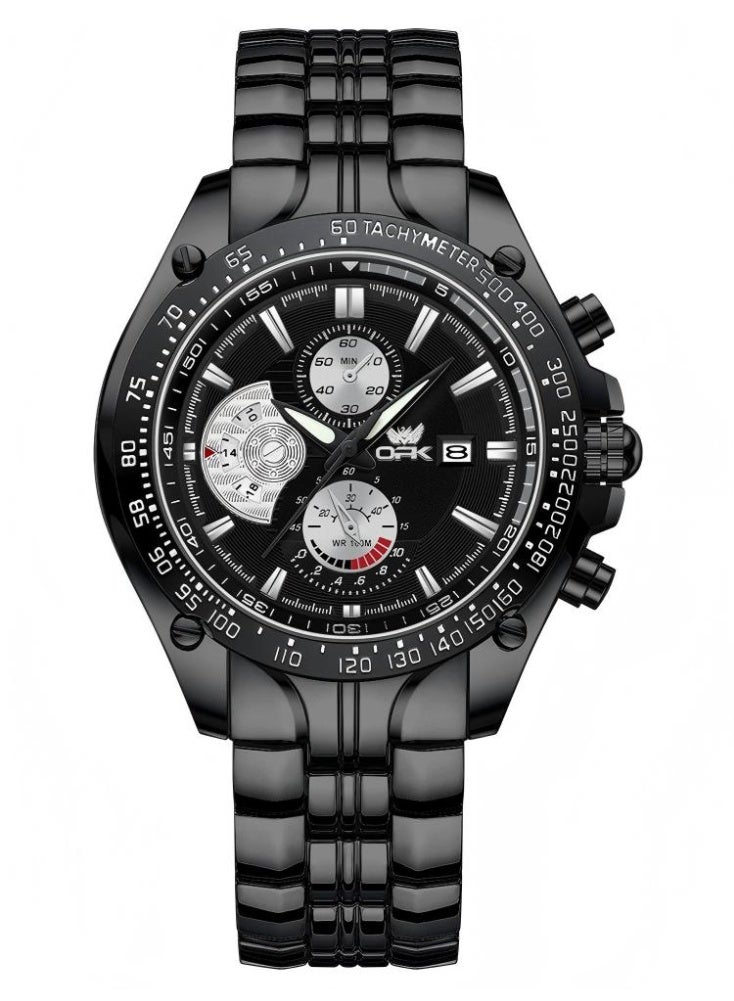OPK Watches for Men Stainless Steel Waterproof Luminous Analog Quartz Date Wrist Watch Stylish Casual Multifunctional Men's Watch Black/White Dial - Image 2