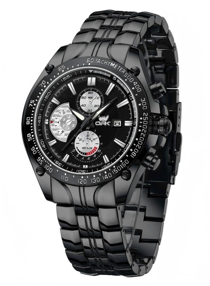 OPK Watches for Men Stainless Steel Waterproof Luminous Analog Quartz Date Wrist Watch Stylish Casual Multifunctional Men's Watch Black/White Dial - Image 3