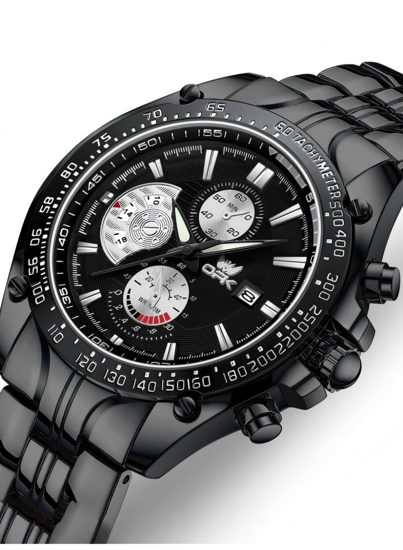 OPK Watches for Men Stainless Steel Waterproof Luminous Analog Quartz Date Wrist Watch Stylish Casual Multifunctional Men's Watch Black/White Dial - Image 4