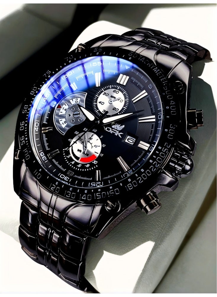 OPK Watches for Men Stainless Steel Waterproof Luminous Analog Quartz Date Wrist Watch Stylish Casual Multifunctional Men's Watch Black/White Dial - Image 1