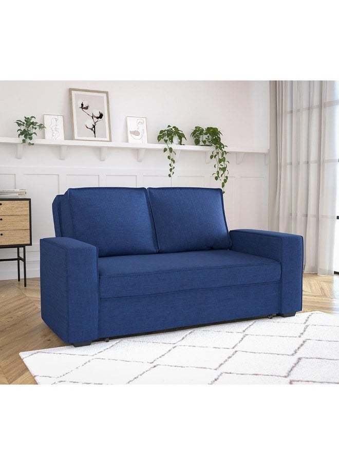 DANUBE HOME Lianna Blue Sofa Bed With Pull-Out Bed And Folding Back, Convertible Sleeping Sofabed, 2-Seater, Solid Pattern, Indoor Use, Straight Arms L176Xw103Xh87Cm - Blue  - Image 1