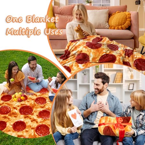 Bcareself Pizzas Blanket Adult Kdis Size 2.0 Double Sided Funny Realistic Food Personalized Throw Blanket Novelty Gift for Everyone Soft Pepperoni Pizzas Blanket Soft Flannel 60 inches - Image 4