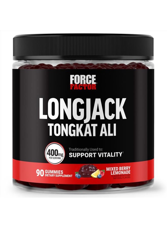 Force Factor Longjack Tongkat Ali Gummies, Tongkat Ali for Men to Support Male Vitality and Drive, 400mg Tongkat Ali with BioPerine, Mixed Berry Lemonade, 90 Gummies - Image 1