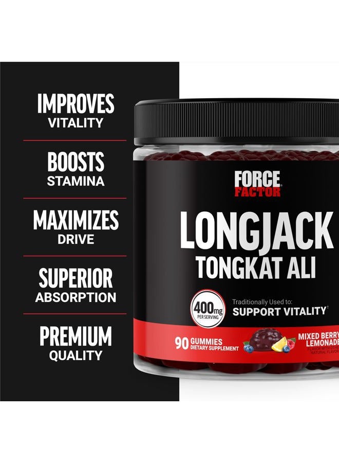 Force Factor Longjack Tongkat Ali Gummies, Tongkat Ali for Men to Support Male Vitality and Drive, 400mg Tongkat Ali with BioPerine, Mixed Berry Lemonade, 90 Gummies - Image 2