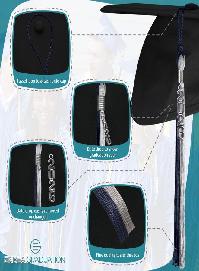 Endea Graduation Double Color Tassel with Silver Stacked Date Drop (Dark Navy Blue/Grey, 2026) - Image 3