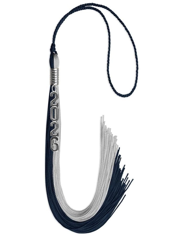 Endea Graduation Double Color Tassel with Silver Stacked Date Drop (Dark Navy Blue/Grey, 2026) - Image 1