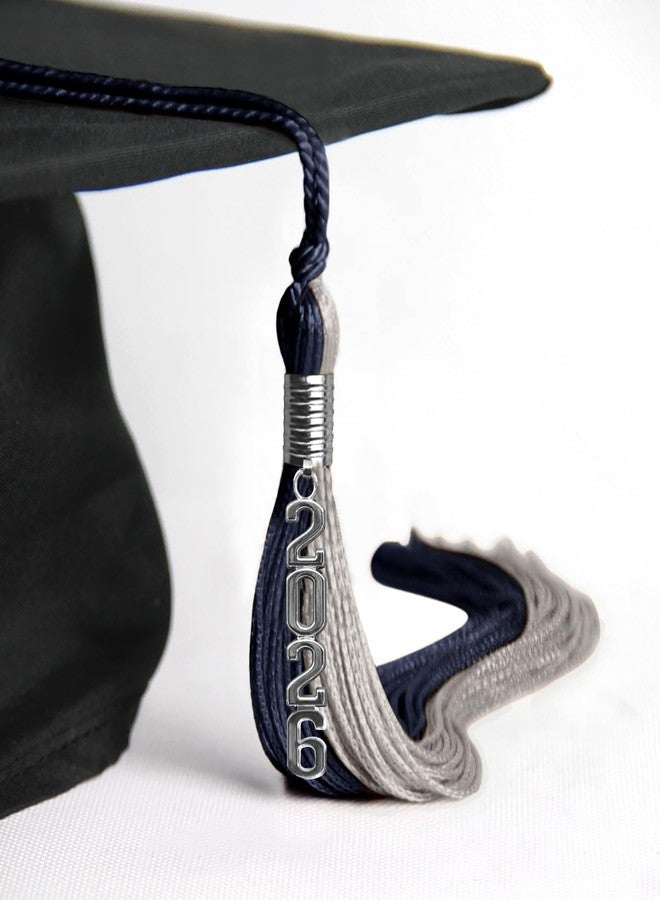 Endea Graduation Double Color Tassel with Silver Stacked Date Drop (Dark Navy Blue/Grey, 2026) - Image 4