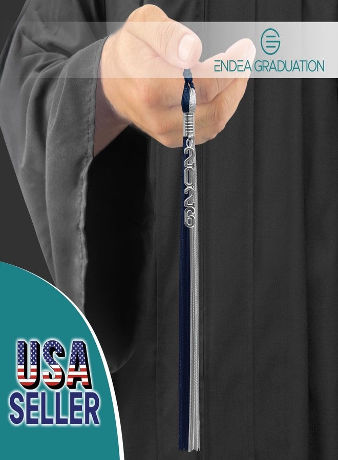 Endea Graduation Double Color Tassel with Silver Stacked Date Drop (Dark Navy Blue/Grey, 2026) - Image 2