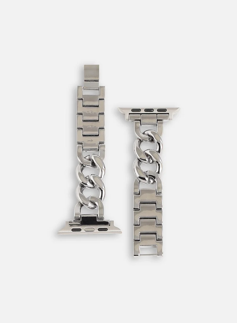 صوص هاوت سوار ساعة أبل من الفولاذ المقاوم للصدأ كاجوال بالتصميم سادة مع سوار سلسلة | 42mm/44mm/45mm