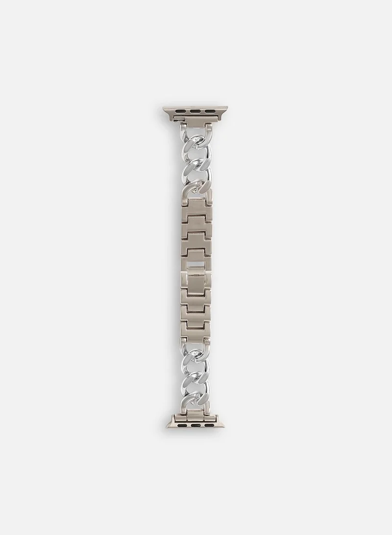 صوص هاوت سوار ساعة أبل من الفولاذ المقاوم للصدأ كاجوال بالتصميم سادة مع سوار سلسلة | 42mm/44mm/45mm