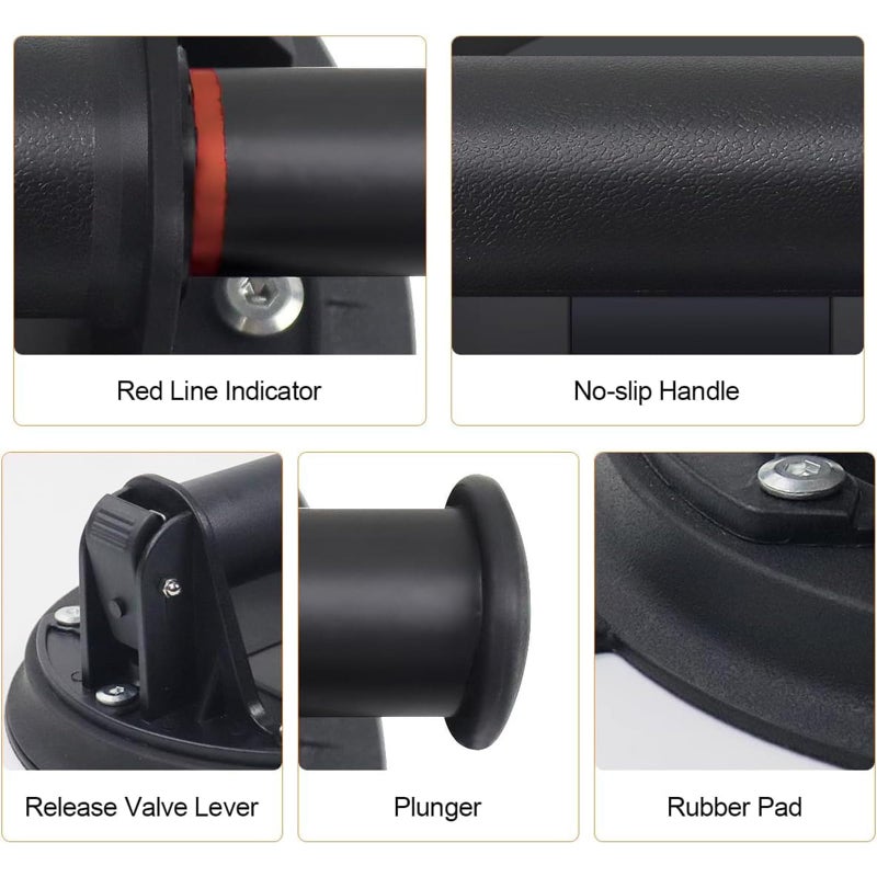 يُسلِّم قطعتان من أكواب الشفط شديدة التحمل مقاس 8 بوصات، لرفع البلاط الزجاجي الكبير والرخام، رافعة شفط صناعية تعمل بالشفط الفراغي، مع مقبض لرفع الزجاج، سعة تحميل 240 رطلاً - Image 3