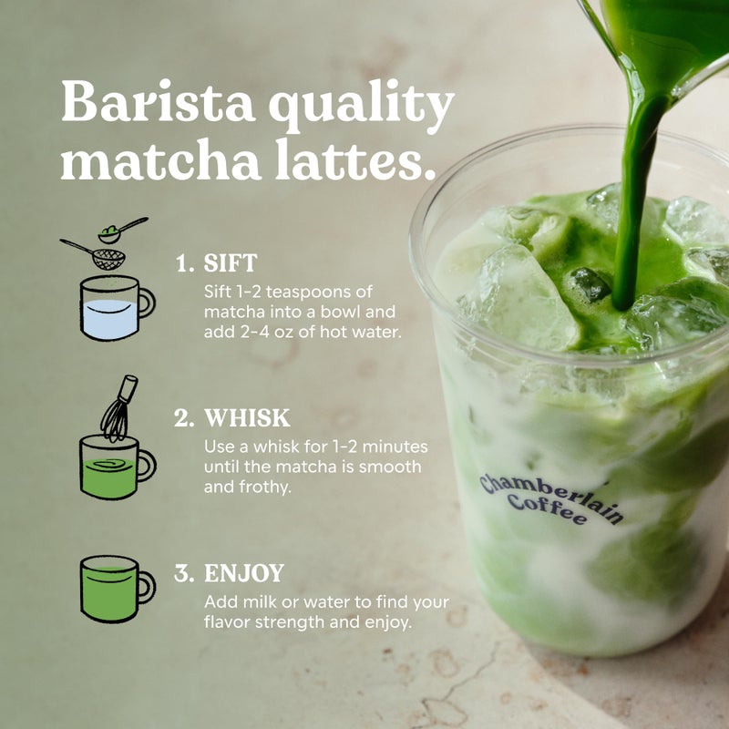 Chamberlain Coffee Ceremonial Matcha Green Tea Powder - First Harvest - Japanese Green Tea + Original Grade Matcha - Hot or Iced - Organic, Vegan & Gluten-Free Matcha Powder, 1.06 oz - Image 3