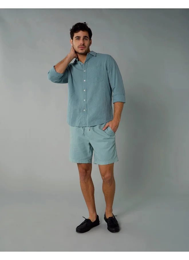 American Eagle AE Flex 8" Lived-In Linen-Blend Trekker Short
