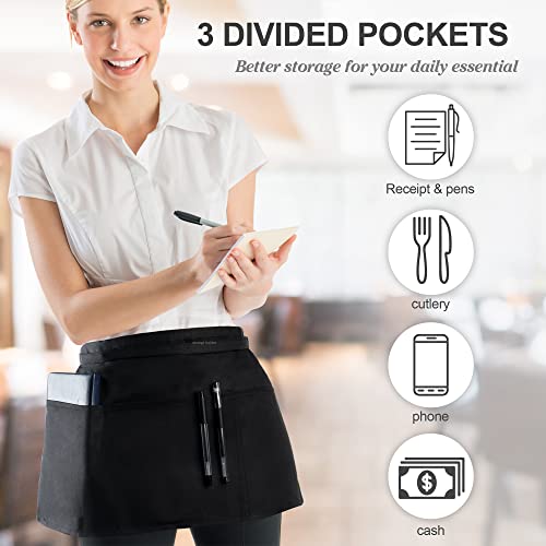 BOHARERS 3 Pack Server Aprons With 3 Pockets, Oil & Waterproof Waitress Waiter Short Half Waist Apron - Image 3