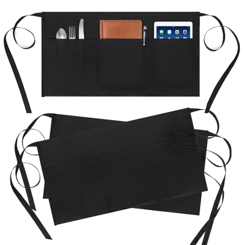 BOHARERS 3 Pack Server Aprons With 3 Pockets, Oil & Waterproof Waitress Waiter Short Half Waist Apron - Image 1