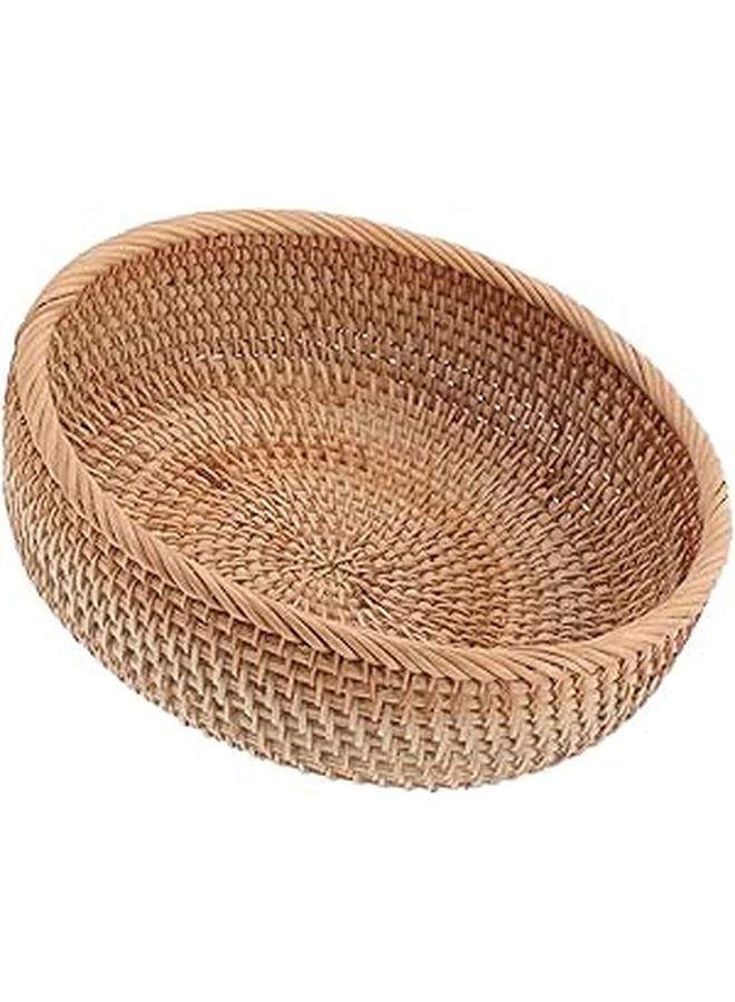 Natural Rattan Woven Basket Medium Round 23x9 Inches for Kitchen Dining Fruit Bread Storage - Image 1