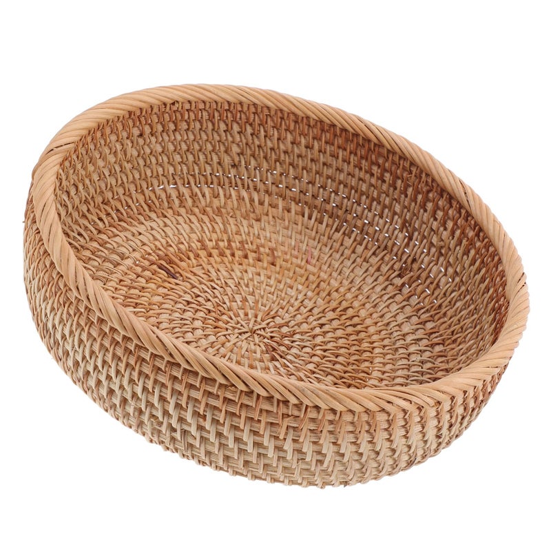 Natural Rattan Woven Basket Medium Round 23x9 Inches for Kitchen Dining Fruit Bread Storage - Image 2