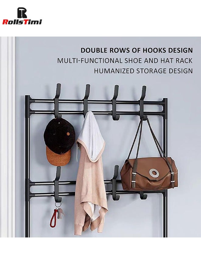 RollsTimi  5 Tier 2 in 1 Freestanding Hallway Coat Rack Versatile Stand Shoe Rack Portable Entryway Hall Tree with Shoe Bench and 8 Hooks Storage Shelf for Bedroom Lving Room - Image 4