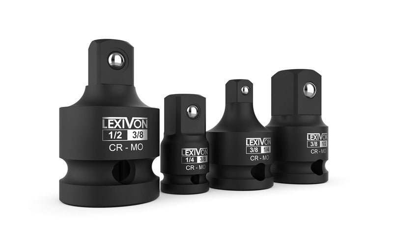 LEXIVON Impact Socket Adapter and Reducer 4-Piece Set | 1/4" - 3/8" - 1/2" Impact Driver Conversions, Chrome Molybdenum alloy steel (LX-112) - Image 1